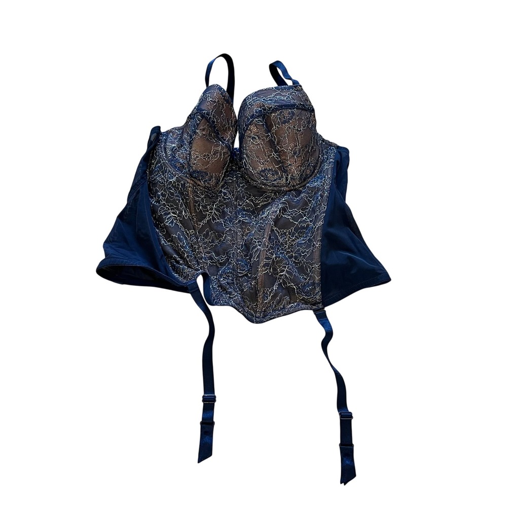 Adore Me Navy Blue Metallic Floral Lace Underwire Bustier Corset Top 40D 5605